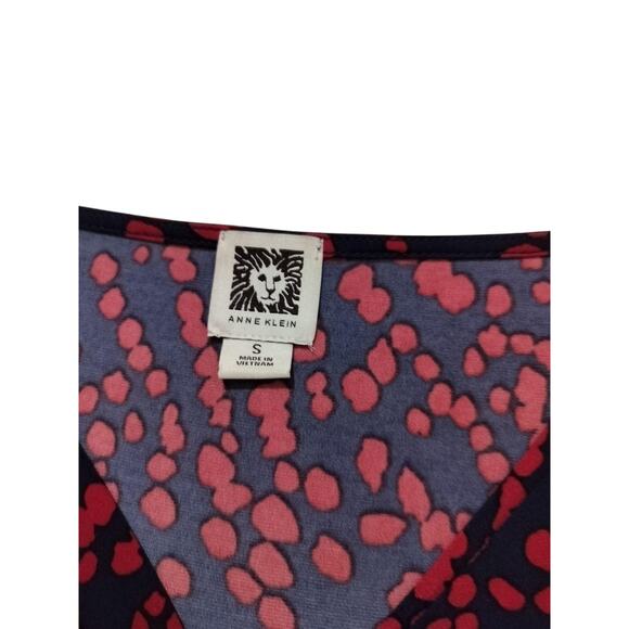 Anne Klein women blue red casual sleeveles stretch belted faux wrap dress size S - Picture 11 of 12